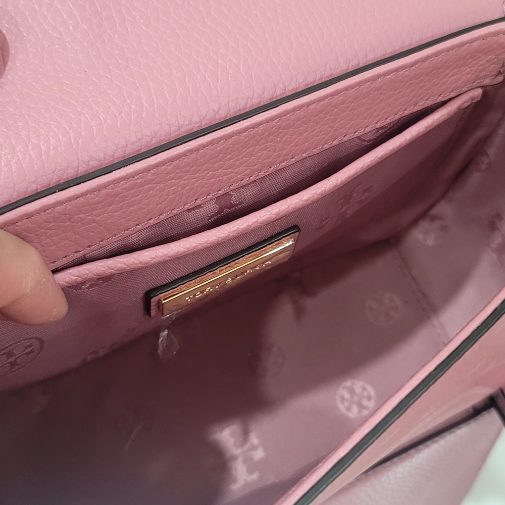 TORY BURCH PINK MAGNOLIA THEA MINI FOLD Over. NWOT!!Pink Leather Shoulder Bag - Picture 5 of 5